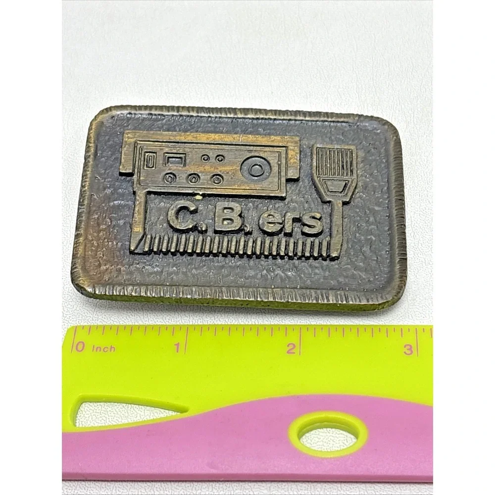 Vintage 80s CB‎ Radio Microphone C.B.ers Belt Buckle Brass Tone Metal Trucker
